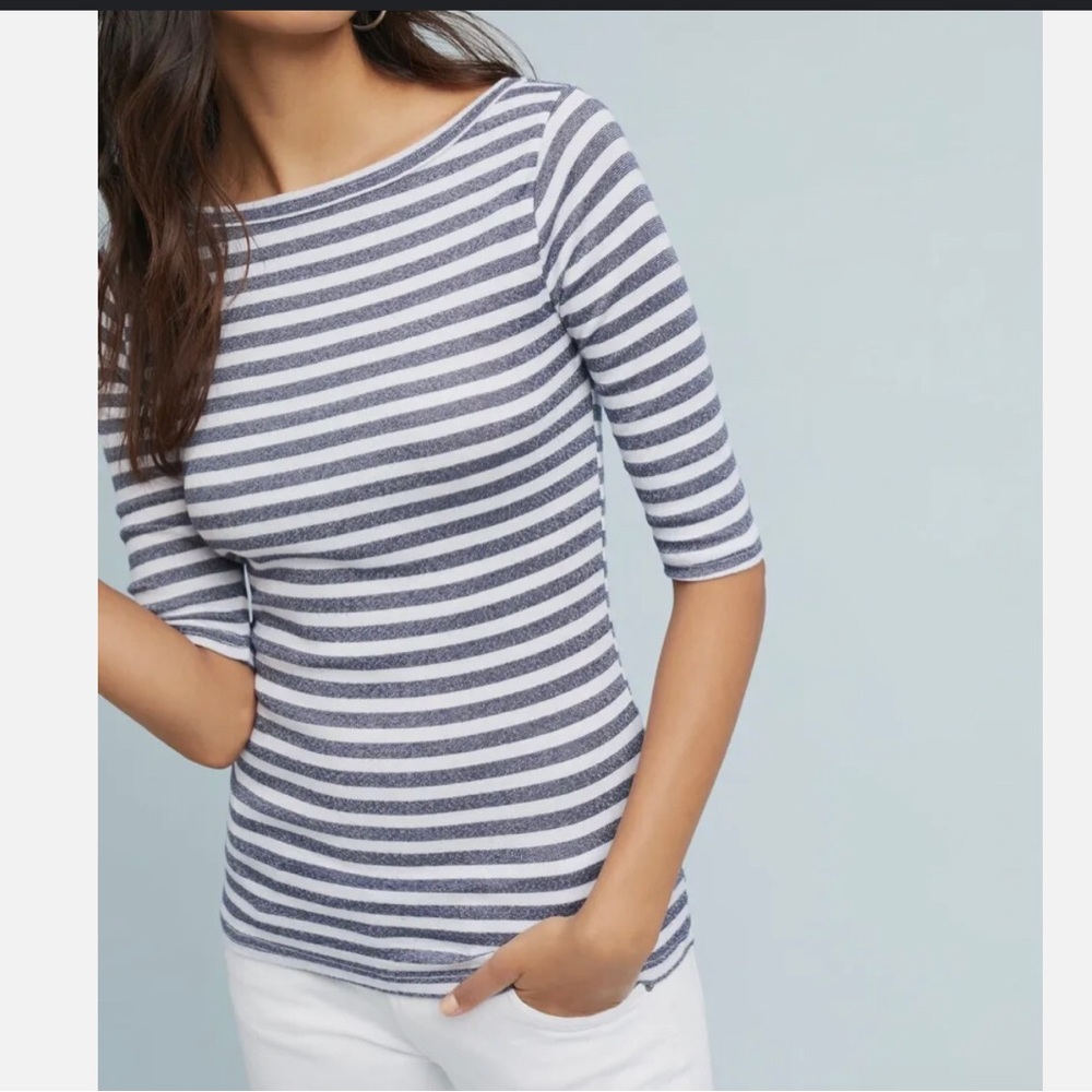 Michael Stars for Anthropologie Shine Blue/Gray and White striped Boatne…